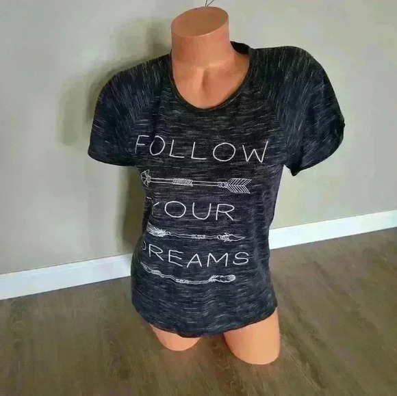 Follow Your Dreams Women's Gray Hi Low Marled SS Tee Shirt Size Small - Picture 1 of 7